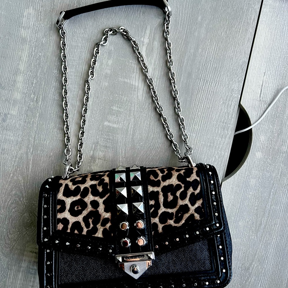 MICHAEL Michael Kors
Soho Frameout Large Studded Monogram Shoulder Bag, Black.